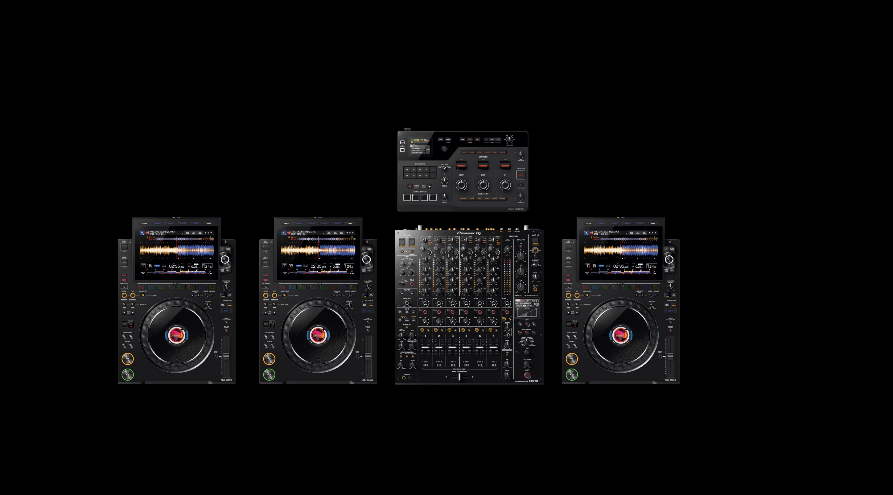 Frank Beat — preferred DJ booth setup: 3× CDJ-3000, Pioneer DJM-V10 mixer and RMX-1000